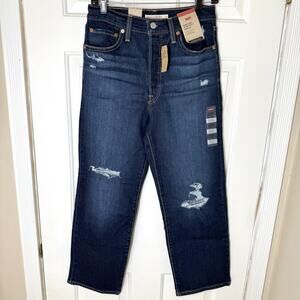 NWT Levi’s Ribcage Straight Ankle Jeans Distressed Denim Button Fly 28" x 27"